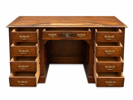 Oak Pedestal Desk with Drawer – Wood (photo 2 of 6)