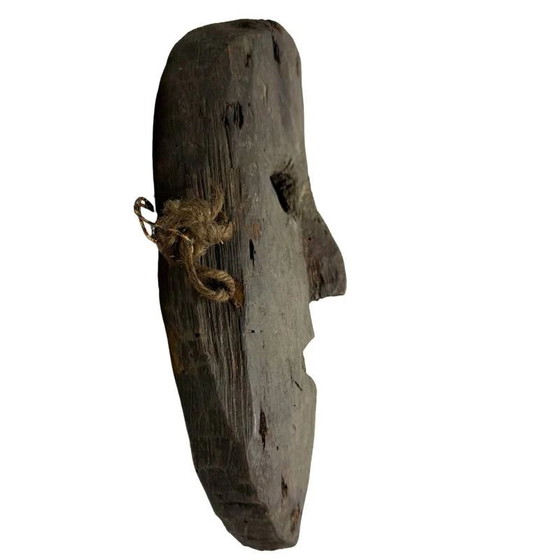 Wall Decoration Antique Nepalese Wooden Mask with Smile and Original Cords – Sculpture (photo 3 of 6)