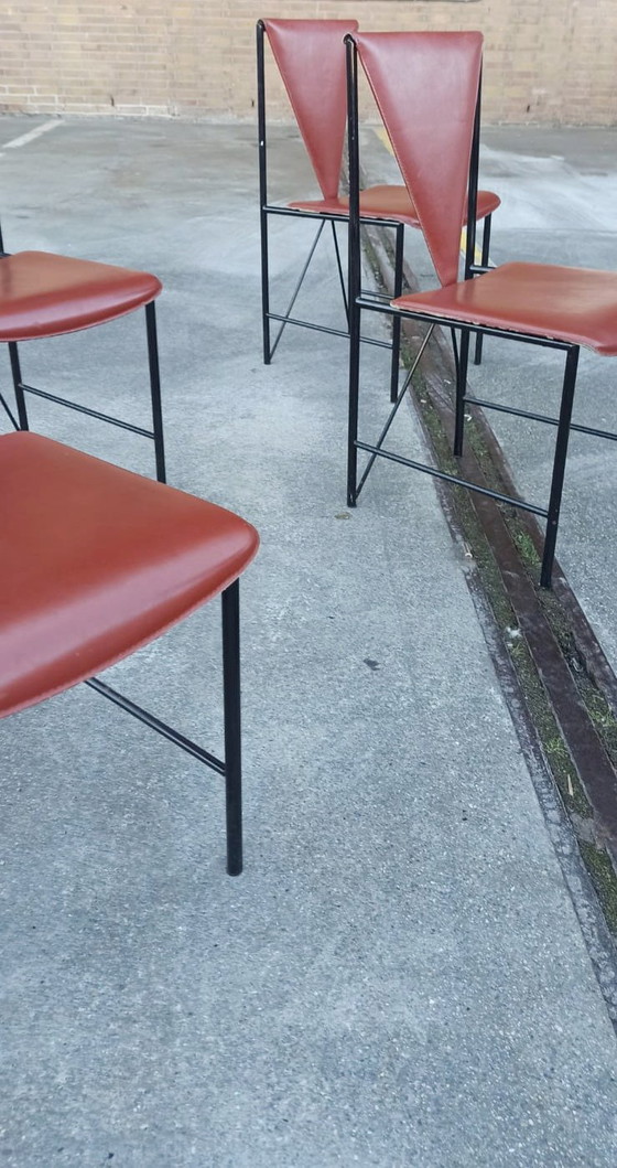 Image 1 of 4 x Vintage Postmoderne Leren Eetkamerstoelen