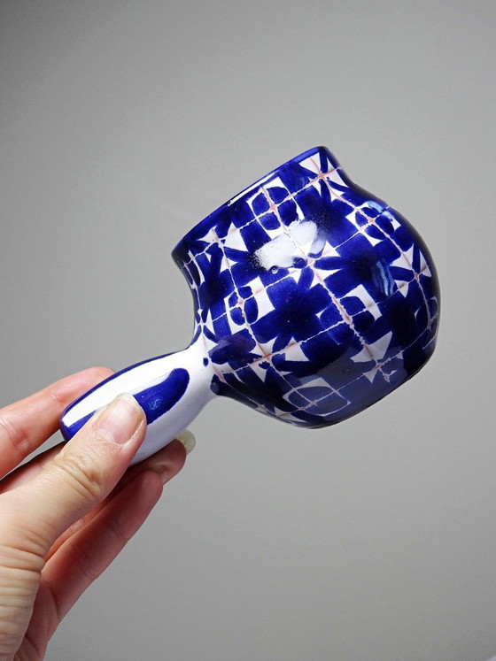 Image 1 of Petit poêlon en céramique Robert Picault Vallauris signé RP bleu cobalt 1960-70
