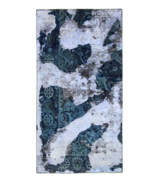Oriental Hand-Knotted Vintage Art Classic & Relief Design 190 x 96 cm Blue