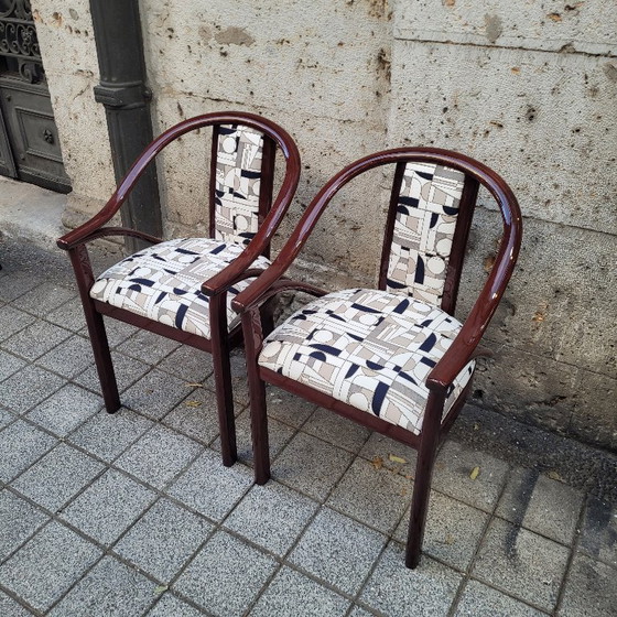 Image 1 of Set aus 4 Art-Deco-Stühlen, bezogen mit „Euphoria Cubista“, Misia Paris, 70er Jahre – Frankreich