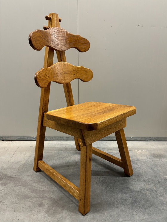 Image 1 of Massief Brutalistische Eiken Stoelen