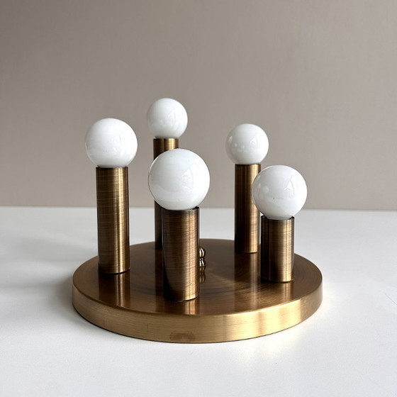 Image 1 of Lampe de plafond vintage Sölken Luminaires Flush Mount Laiton Brossé Mat 5-flamme Hollywood Regency