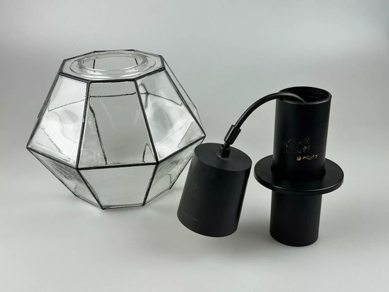 Image 1 of 60s 70s hanging lamp ceiling lamp by Limburg Leuchten Germany glass metal