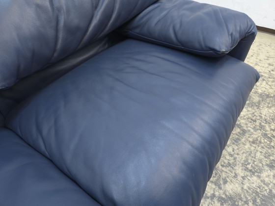 Image 1 of Cassina Maralunga Two-Seater Blue Designer Sofa Leather Sofa Couch Magistretti