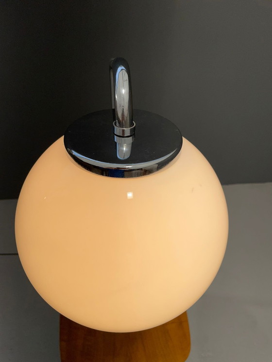 Image 1 of Art Deco Floor Lamp with Milk Glass and Side Table, 1950s – Czechoslovakia