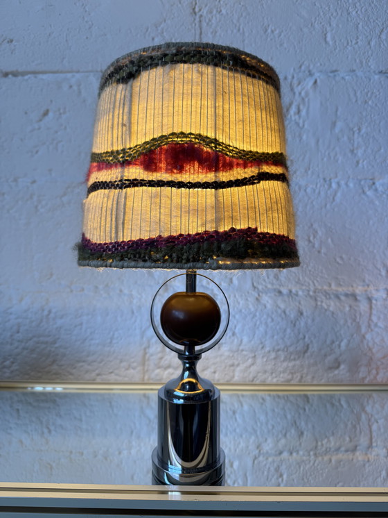 Image 1 of Lamp van chroom, hout en wol uit de jaren 70