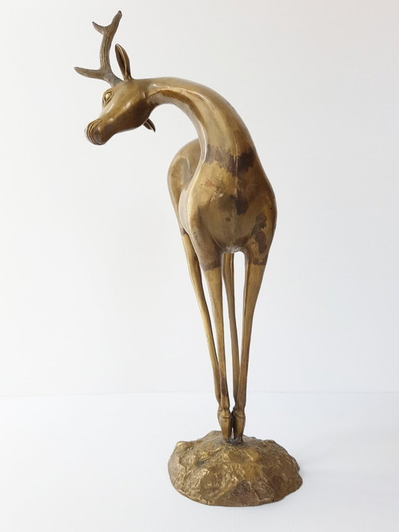 Image 1 of Important dancing stag, antelope, doe, and fawn in gilded brass, 1970s vintage 70s