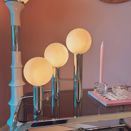 Space Age Chrome Table Lamp with Opal Globes