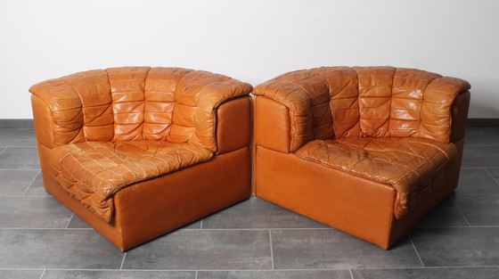 Image 1 of Lounge Set In Cognac Leather With Coffee Table By De Sede