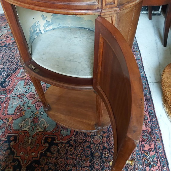 Image 1 of Antiker französischer Beistelltisch oder Nachttisch mit Intarsienarbeit, Frankreich