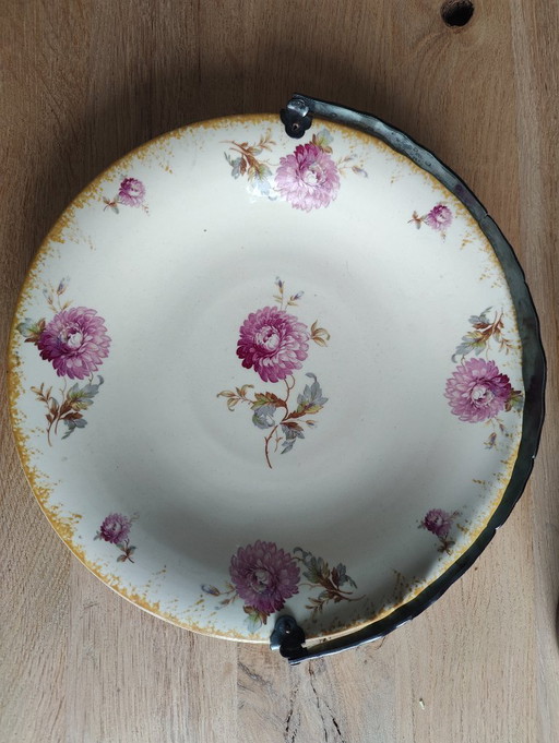 Wunderschöne Servierschale mit Blumenmuster und Henkel, 27 cm
