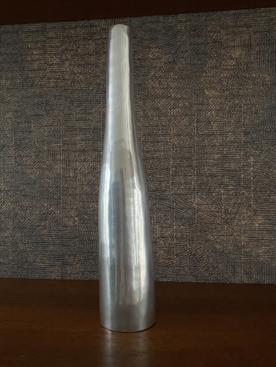 Image 1 of Vintage aluminium lange hals vaas jaren 80