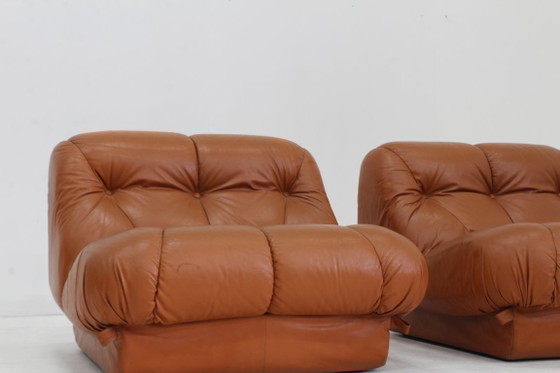 Image 1 of Set Vintage Mimo Padova Nuvolone Fauteuils Cognac Leer Jaren 70