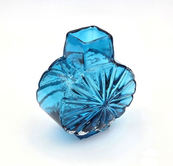 Image 1 of Whitefriars Geoffrey Baxter Sunburst Vase Eisvogelblau