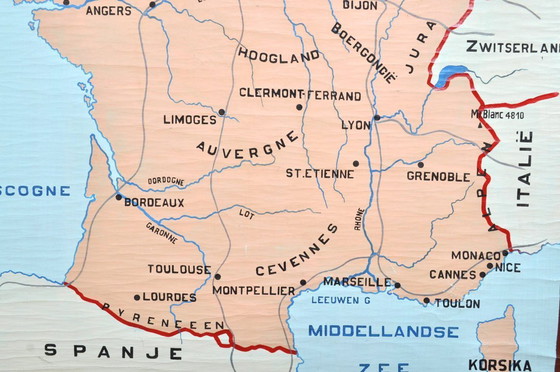 Image 1 of Vintage Painted Map of France, 1950s