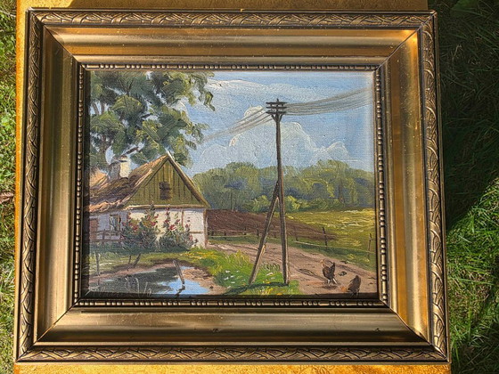 Vintage Farmhouse Landscape Oil Painting – Paintings & Drawings, Canvas (photo 4 of 11)