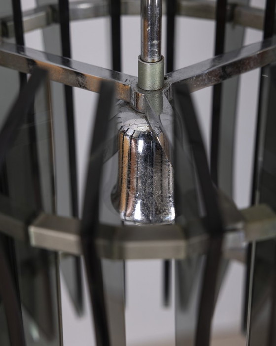 Image 1 of Vintage 1960s metal and smoked glass chandelier, designed by Veca