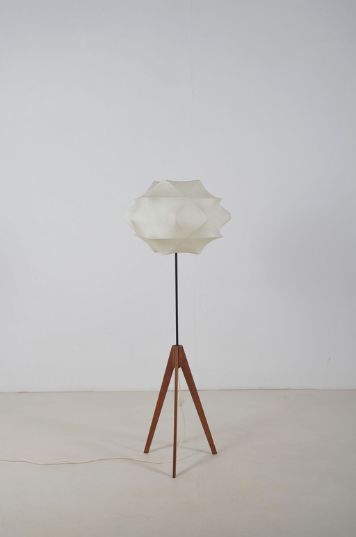 Cocoon floor lamp with tripod in teak, 1960s