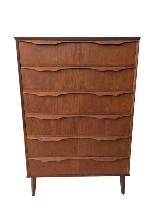 Vintage Deense teakhouten ladekast, Tallboy