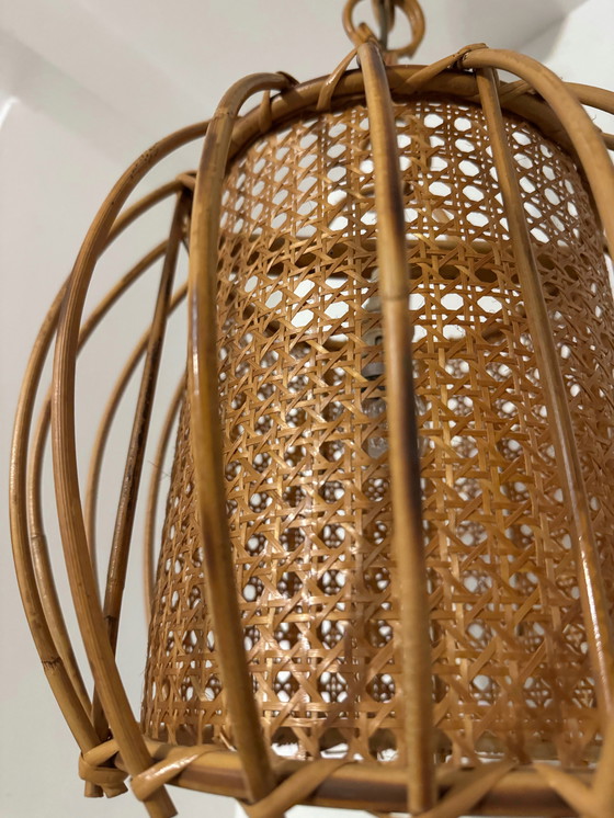 Image 1 of 1960s rattan, bamboo, and cane pendant light