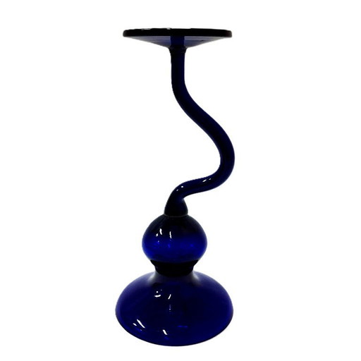 Vintage blauer Kobaltglas-Kerzenhalter, 24 cm