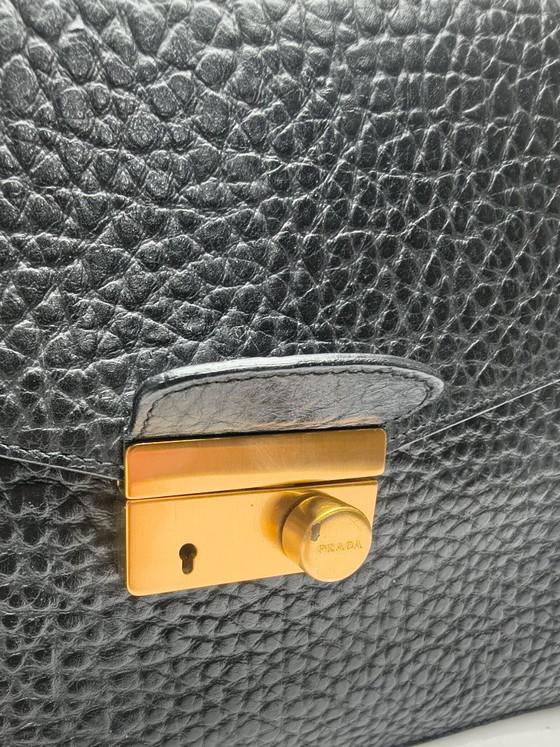 Image 1 of Sac à main Prada en cuir noir/marron brossé or