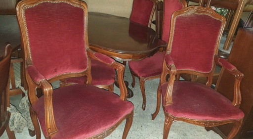 Louis dining room with 6 chairs – eetkamerset, Velvet, Wood (photo 2 of 8)