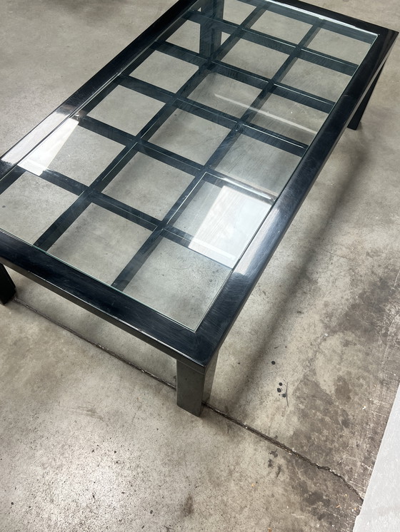 Image 1 of Tavolino da caffè vintage nero lucido con piano in vetro, stile giapponese, anni '80