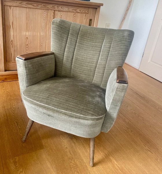 Image 1 of Vintage expo 58 cocktailstoel met armleuning. Groen velours