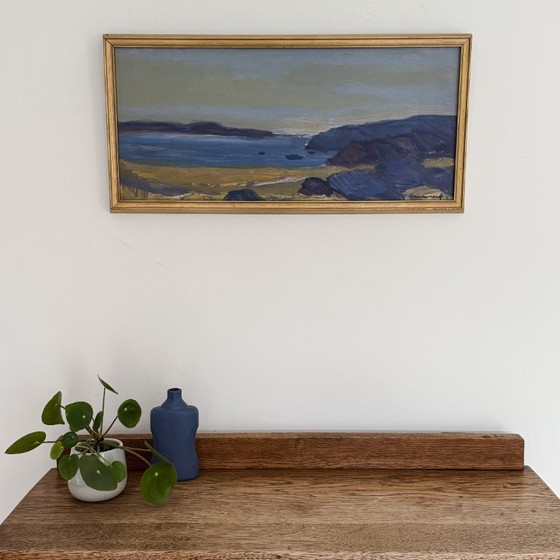 Image 1 of Scène côtière abstraite impressionniste « Côte à l'aube » par Uno Bornemark (né en 1907)