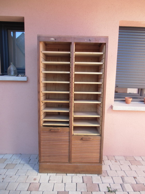 Image 1 of Filing Cabinet - Classeur Administratif, Meuble De Métier Vintage En Bois, 1950