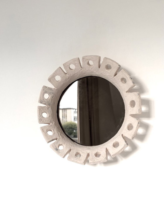 Image 1 of French contemporary ceramic mirror, "Fiore" by Renzo Maar