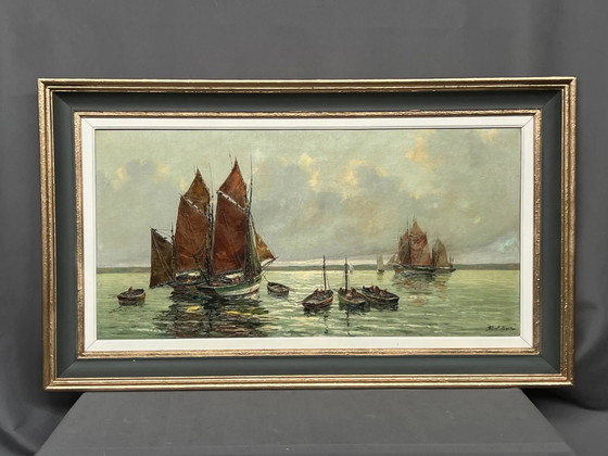Albert Bern ( ) "Paesaggio marino". Impressionismo. – Dipinti e disegni, Canvas, Vintage (photo 8 of 8)