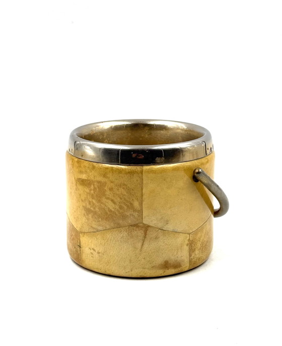 Image 1 of Mid-Century Cream Parchment Ice Bucket, Aldo Tura Italy 1950s