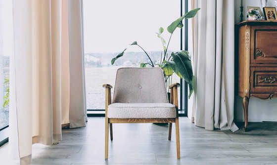 Image 1 of Fauteuil moderne rustique Chêne bois poudré rose bouclé 