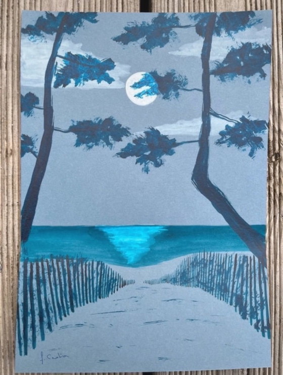 Image 1 of Inchiostro su carta tinta di blu. Dimensioni 30x21 cm.