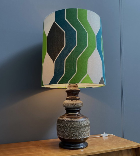 Image 1 of Lampada da tavolo in ceramica con paralume verde di Hustadt-leuchten, anni '70.