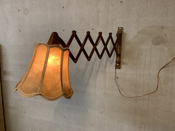 Image 1 of Schaarlamp/ harmonica lamp met varkensleren kap