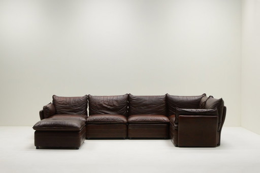 Large leather modular sofa, 1970s Germany.