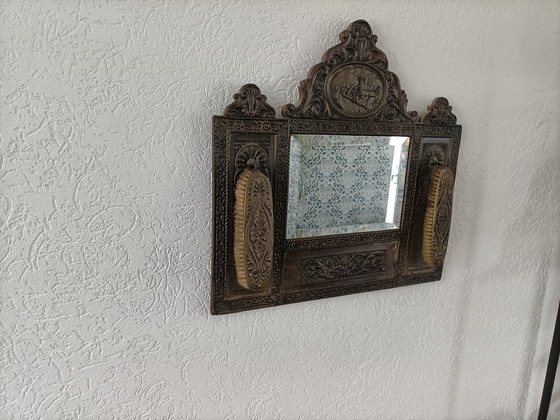 Image 1 of Vintage Hallway Mirror with Clothing Brushes