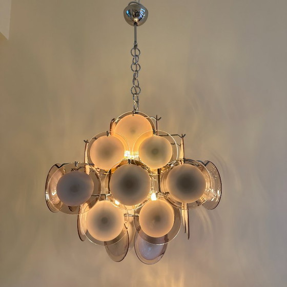 Image 1 of Lampada a sospensione con dischi in vetro di Murano viola di Vistosi