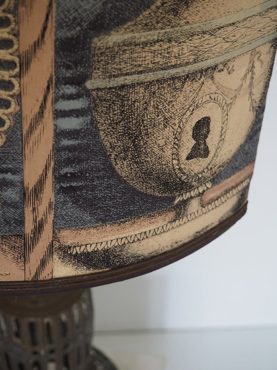 Image 1 of Large Filagree bronze table lamp/shadow Fornasetti fabric