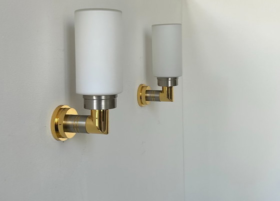 Image 1 of Coppia di applique vintage, ottone opalino e acciaio, Germania 1970