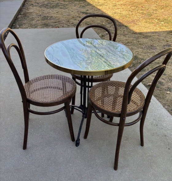 Original Thonet Nr. 14 Bistro-Set – 3 Stühle & Marmortisch – Esszimmergarnitur, Wood, Marble (photo 2 of 5)