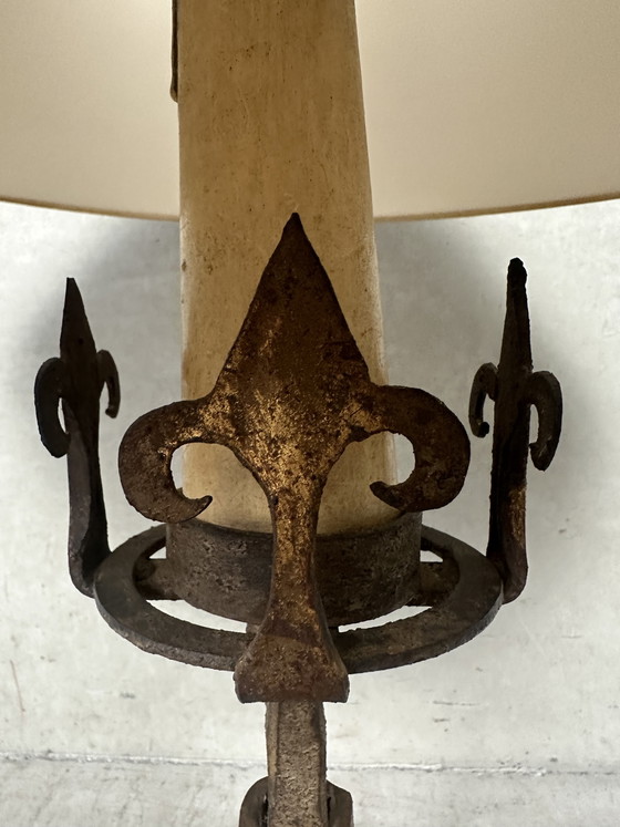 Image 1 of Antique Spanish Brutalist table lamp - wrought iron