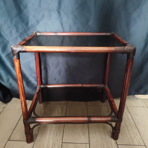 Rattan and Glass Bedside Table