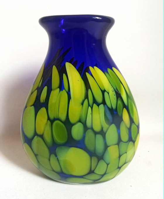 Cobalt Blue Vase with Makora Yellow Inclusion, Height 33 cm – Glass (photo 4 of 13)