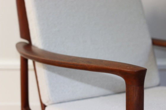 Paire de fauteuils scandinaves vintage teck 1960, Roche Bobois, Bois, Textile, Marron, Mid Century Modern (photo 10 sur 13)